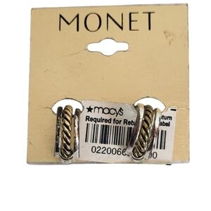 Vintage Monet Gold Tone Clip On Earrings Small Braided Rope Minimalist